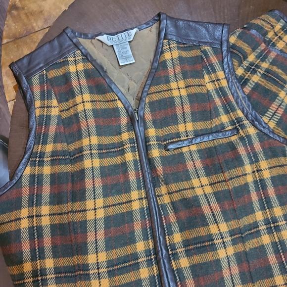 Petite Sophisticate Yellow & Green Plaid Two-Piece Set with Brown Trim - Picture 2 of 7